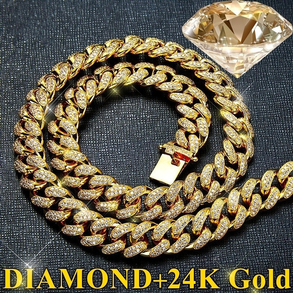 24K Gold / 925 Silver Plated Solid Stainless Steel Chain Iced Out ...