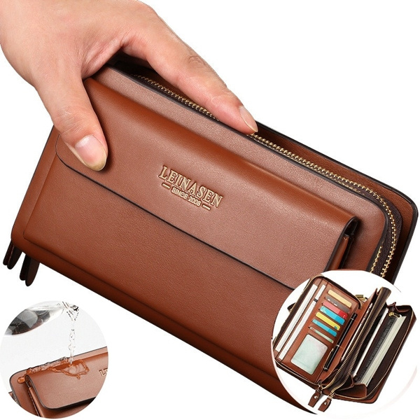 Men Genuine Leather Clutch Handbag Business Wallet Electronic Accessories  Bags | eBay