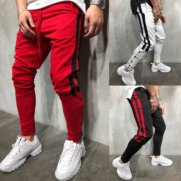 Stylish Men's Hip-hop Striped Trousers Slim and Cotton Elastic Pants ...