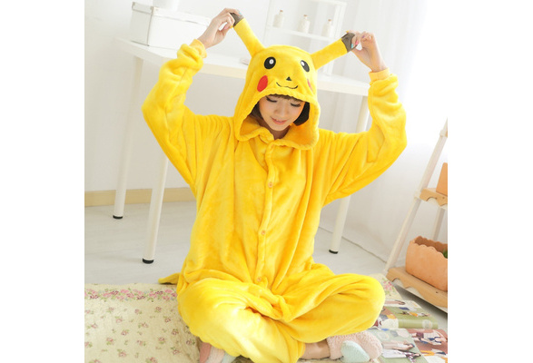 Kigurumi Pajamas Pikachu Onesie Flannel Yellow Animal Sleepwear Couple  Costume #couple #costume …