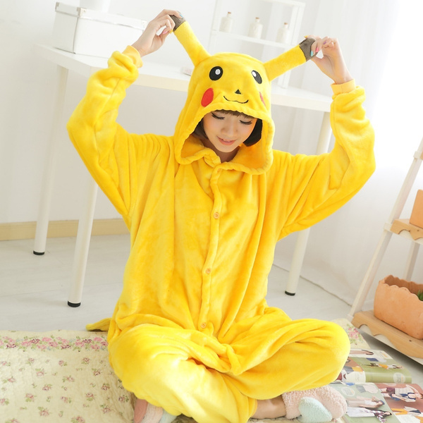 Pokemon Pikachu Kigurumi Fantasia Cosplay Lã Pijamas Onesie