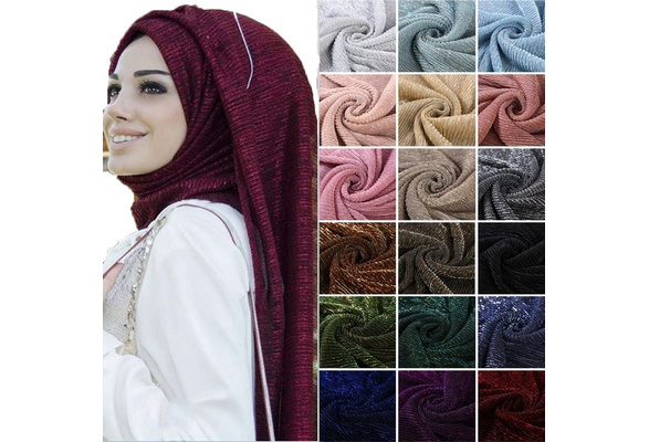 Plain SHINY SILKY CRUSHED New Crimped Scarf Hijab Sarong  Shimmer Crinkle 2018 