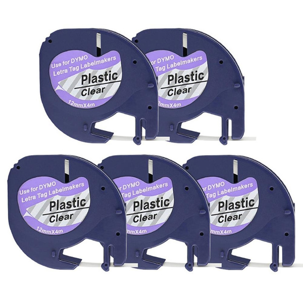 Compatible 5-Pack Replace for DYMO LetraTag Refills Clear Label Tape Compatible with DYMO Label Maker, 1/2 inch x 13 Feet 12mm x 4m Clear Label ...