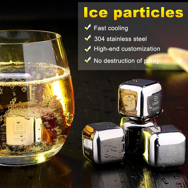 Whiskey Stainless Steel Stones Whisky Cooler Ice Cubes Wine Beer Bar Tool 4 pcs 