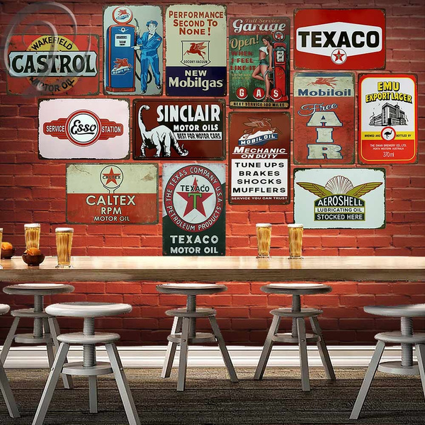 8x12 Inches Gas Oil Car Metal Signs for Garage Man Cave Bar 76 Tin Signs 4 Pieces Reproduction Vintage Retro Wall Decor
