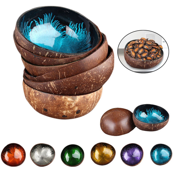 New Natural Coconut Shell Bowl Dishes Handmade Kitchen Paint Craft Home Decor 