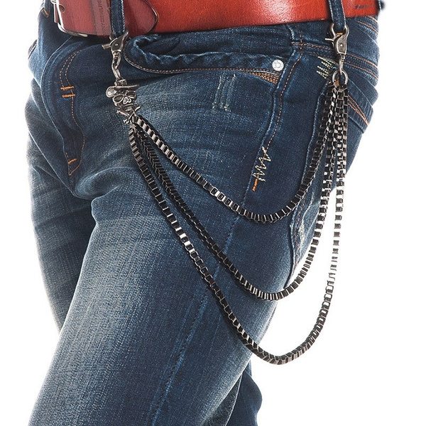 Punk Hip-hop Trendy Belt Waist Chain Male Pants Chain Men Jeans Silver  Metal Clothing Accessories