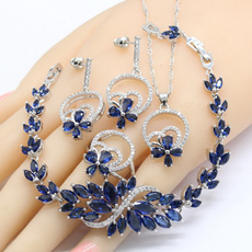 silverflowerchainbracelet, 925stamp, Women Ring, Blues