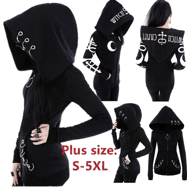 Gothic Style Women's Fashion Hooded Jacket Print Gothic Punk Long ...