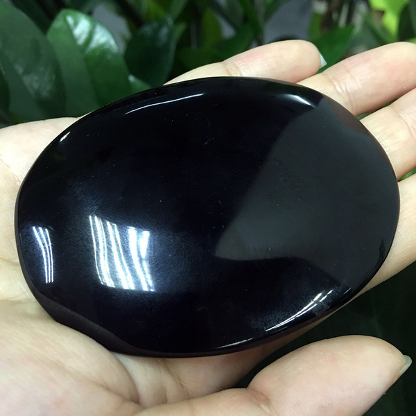 73mm Black Obsidian Scrying Mirror Crystal Gemstone Mineral Stone Home Decor 
