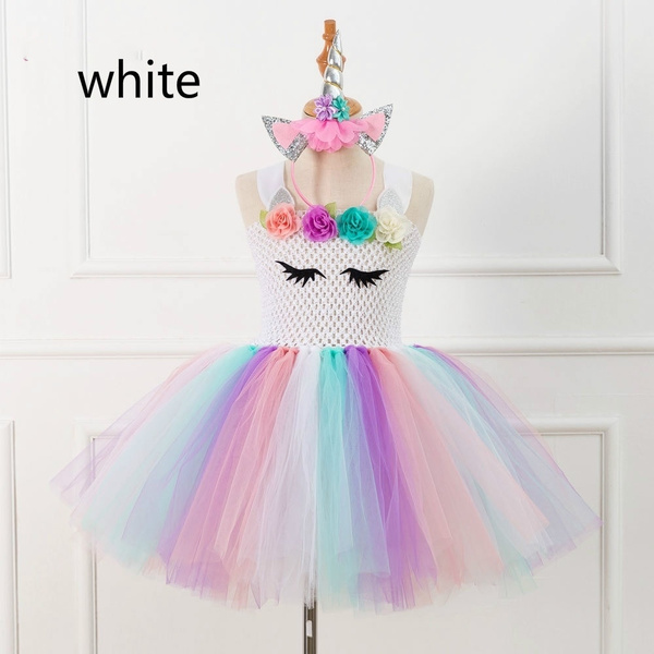 Birthday Girls Unicorn Rainbow Tutu Dress Up Kid Princess Party Fancy Costume 