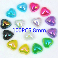100PCS 8mm AB Color Heart shape Acrylic Rhinestones Flatback For ...