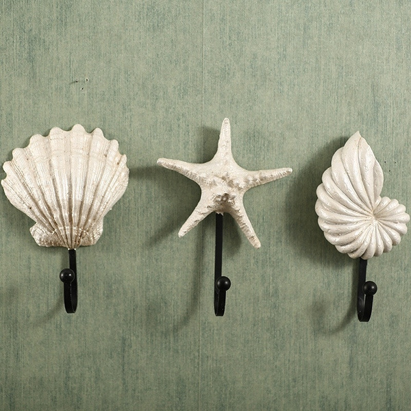3pcs Seashell Sea Star Conch Hooks Exquisite Decorative Bedroom Wall