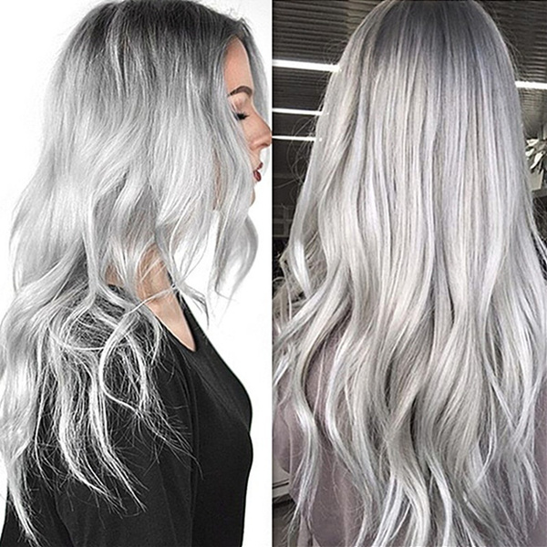 Gray Synthetic Wig Dark Roots Long Natural Straight Silver Grey Hair Wigs  For Women Heat Resistant Fiber Cosplay Wig | Wish