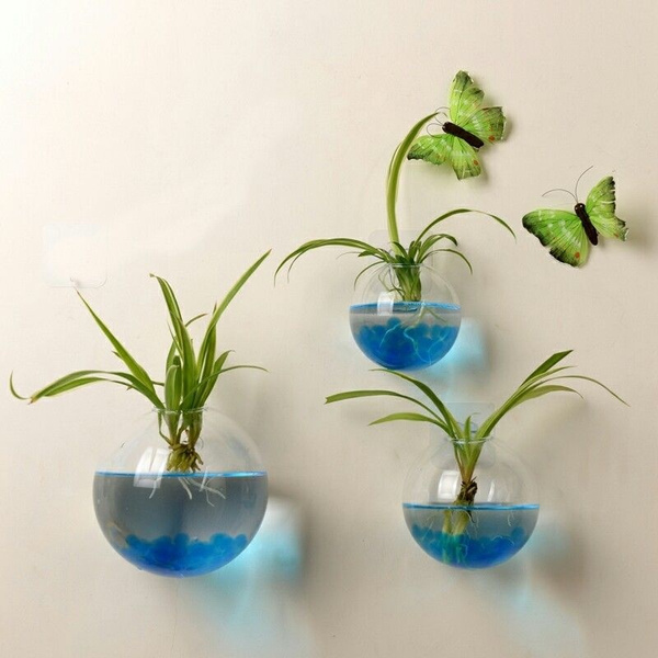 Glass Clear Flower Planter Vase Home Garden Decor Wall Hang Terrarium Container 