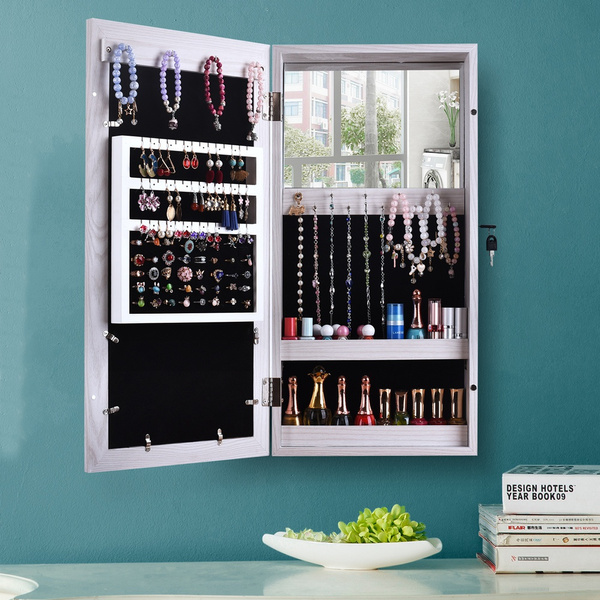 Wall Mounted Mirrored Jewelry Cabinet Armoire Makeup Storage Organizer Wood Box Wish - Wall Mount Mirror Jewelry Box Wall Mounted Mirrored Jewelry Cabinet Armoire Makeup Storage Organizer Wood Box Wish - Wall Mount Mirror Jewelry Box