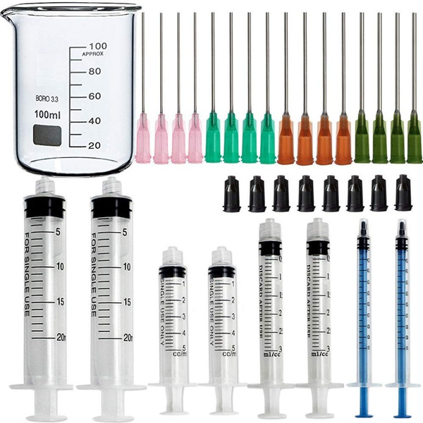 Syringe with Blunt Tip Needles and Caps - 20ml, 5ml, 3ml, 1ml, and  14G/16G/18G/20G Needles Great for Refilling and Measuring E-juice, Liquids, Glue  Applicator, Oil (Syringe+Needle+Cup)