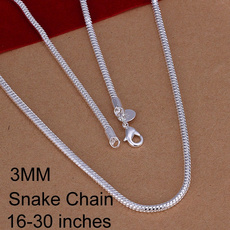 Fashion 1PC 925 Sterling Silver 3MM Snake chain Necklace  jewelry Size 6-10