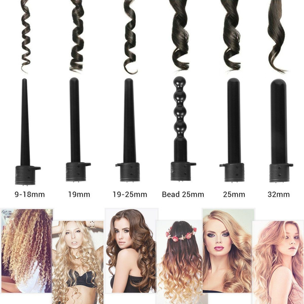 6-in-1 Hair Curler Curling Wand Set Tourmaline Ceramic Conical Cylinder  Clipless | Wish