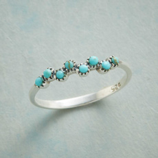 Dainty 925 Genuine Solid Sterling Silver Tiny Reconstituted Turquoise Bubbles Cavort Ring Mermaid Kisses Rings Jewelry Bridemaids Gifts Size 6 7 8 9 10 (S925 STAMP)