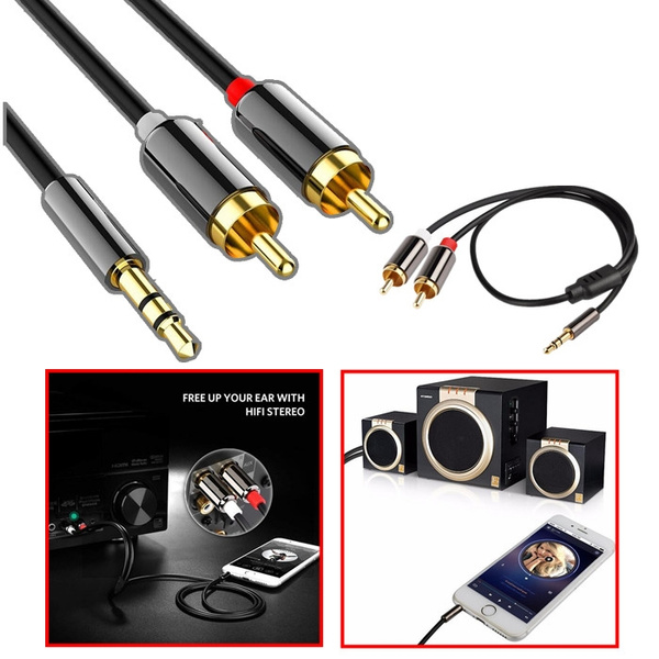 3.5 Mm To 2 RCA Audio Cable AUX Splitter Male To Male Adapter Speaker