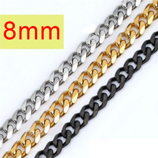 8mm Mens Boys New Fashion Silver/Gold/Black Stainless Steel Curb Chain Necklace Jewelry Wholesale