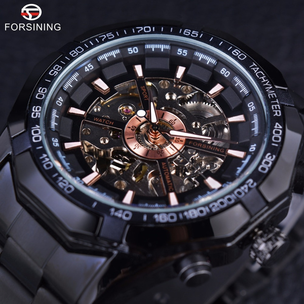 Forsining Sport Series Skeleton Racing Stainless Steel Black Dial