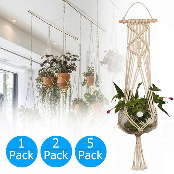 2 Pack Plant Hanger Rope Macrame Hanging Planter Holder Basket Flower Pot Jute 