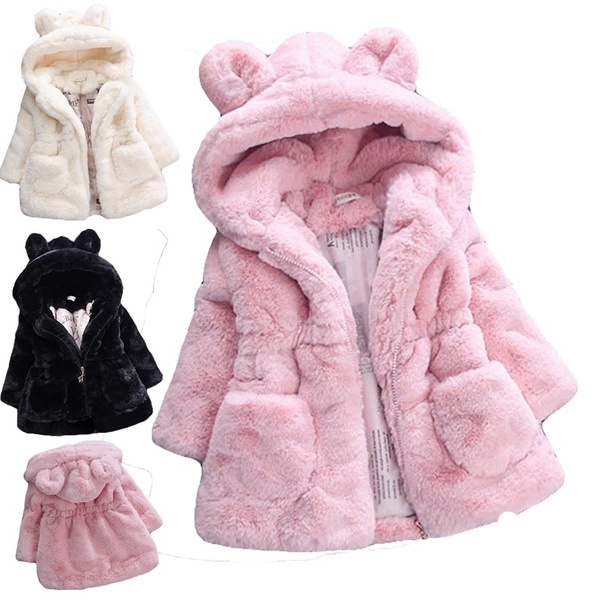 Baby Kids Girls Winter Warm Cute Coat Fleece Fur Jacket Hooded Princess Outwear 