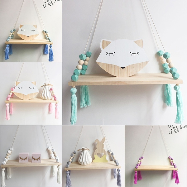 Details about   Baby Kids Bedroom Decor Wall Hanging Wooden Shelf Rope Swing Shelves Storage USA 