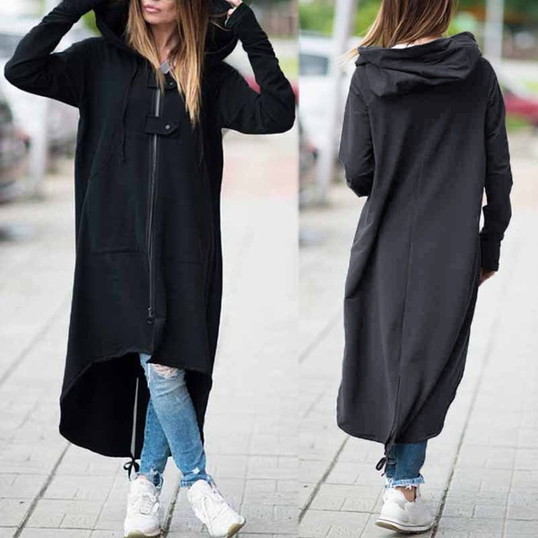 Asymmetric hem hot sale long sleeve hoodie