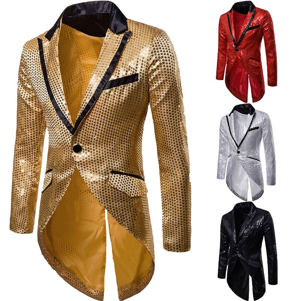 Mens Gold Shiny Metallic Sequin Tuxedo/ Tailcoat Man Stylish Dress Suit ...