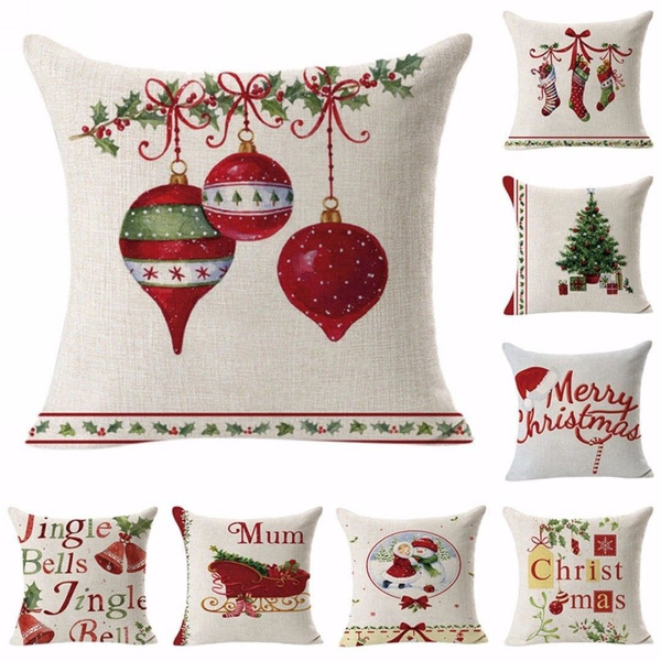 Christmas Cushion Cover Pillow Case Cotton Linen Home Sofa Throw Decor 45*45cm 