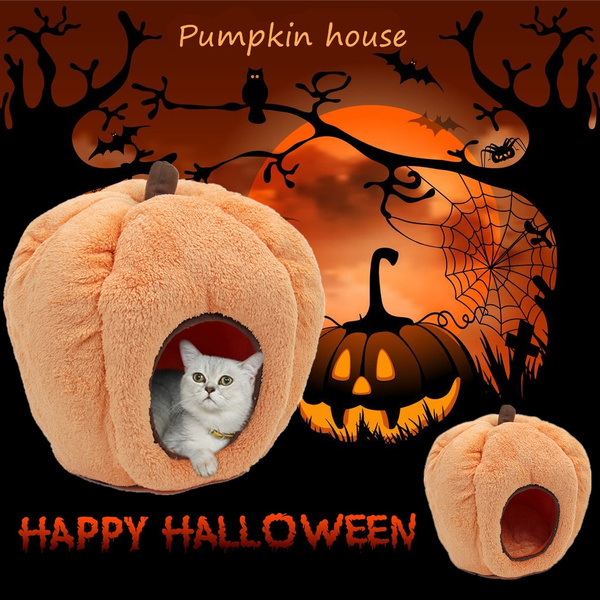 Halloween Dog Cat Bed Pumpkin Shape House Puppy Kennel Kitten