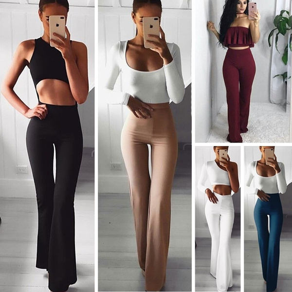 Flare Leg Solid Pants  High waist fashion, Pants for women, Flare