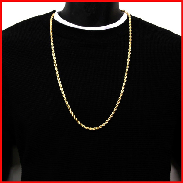 Mens 14K Yellow Gold Plated 4mm Rope Chain Necklace 20/24