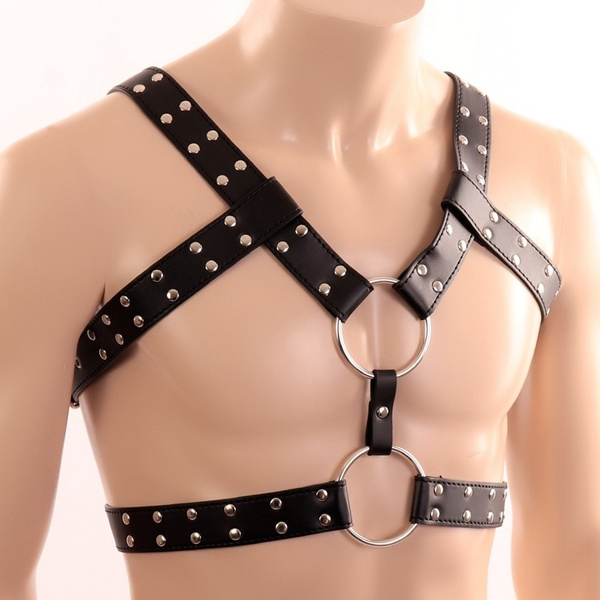 Mens Harness With Buckles Black Leather Male Clothing Bondage
