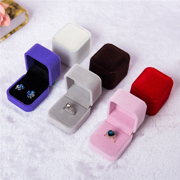 Classic Velvet Engagement Wedding Earring Pendant Jewelry Display Ring Box Gift 