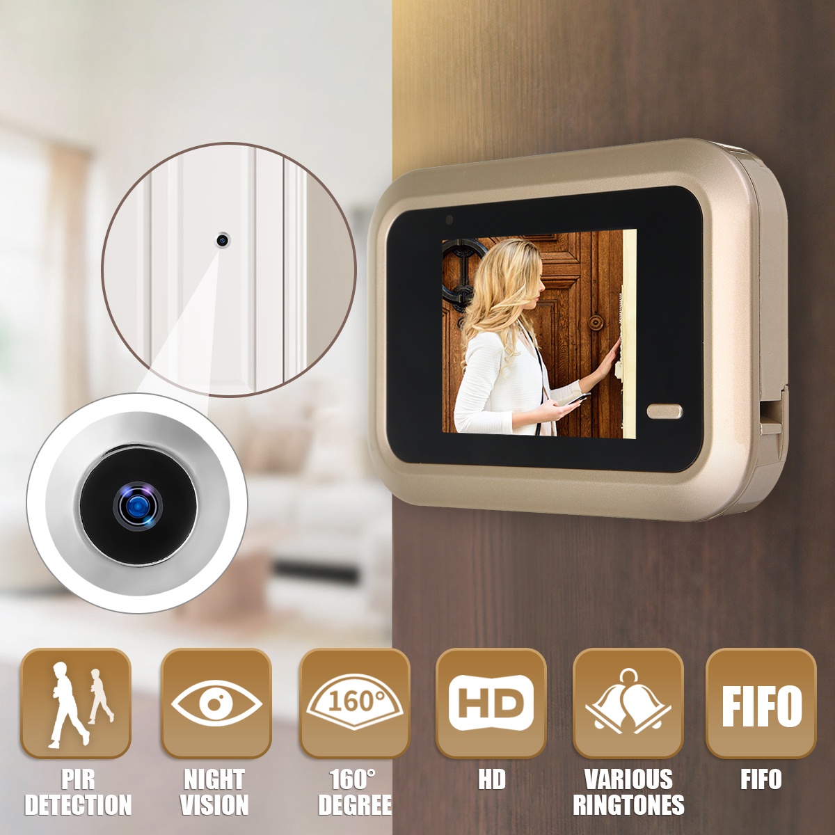 High Resolution 2.4 inch LCD Visual Monitor Door Peephole Peep Hole Viewer Indoor Monitor Outdoor Video Camera DIY/& Color:Silver
