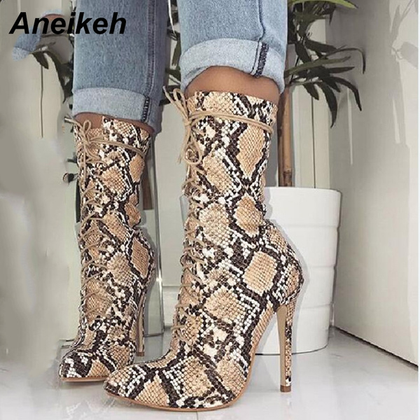 snakeskin mid calf boots