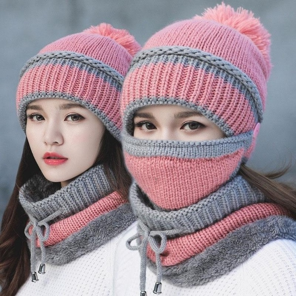 woolen cap with woolen scarf