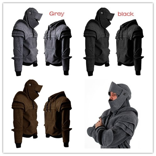 2018 New Fashion Mens Medieval Style Hoodie Long Sleeve Sweatshirts Halloween Cosplay Costume Duncan Armored Knight Garb