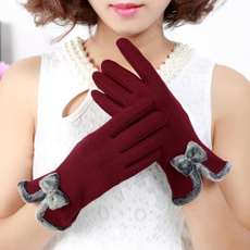 Winter Cashmere Warm Fleece Lined Gloves Ladies Touch Screen Wrist Mittens Driving Ski Mittens Bow Decor