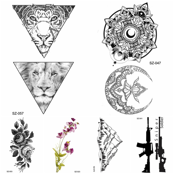 Black Temporary Tattoo Stickers Men Cool Triangle Tiger Lion Water Transfer  Tatoo Women Body Arm Henna Moon Fake Tattoo Supplies | Wish