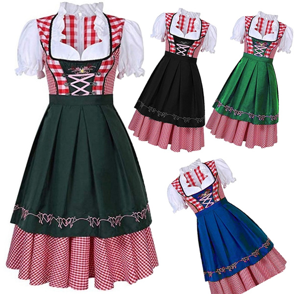 byrde måle Skærpe Women Oktoberfest Costume Plus Size Red Plaid German Oktoberfest Beer Girl  Costume Dirndl Dress Beer Wench Biergarten Uniform | Wish
