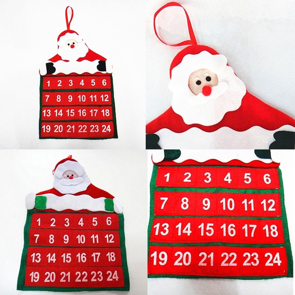 Santa Claus Christmas Advent Calendar Countdown Xmas Decor With Pockets ...