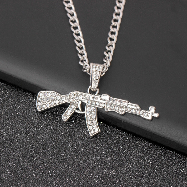 Hip Hop Iced Out Rhinestones AK47 Gun Pendant With 4Size Chain Stainless  Steel Gold Color Military Necklace Men Women Jewelry - AliExpress