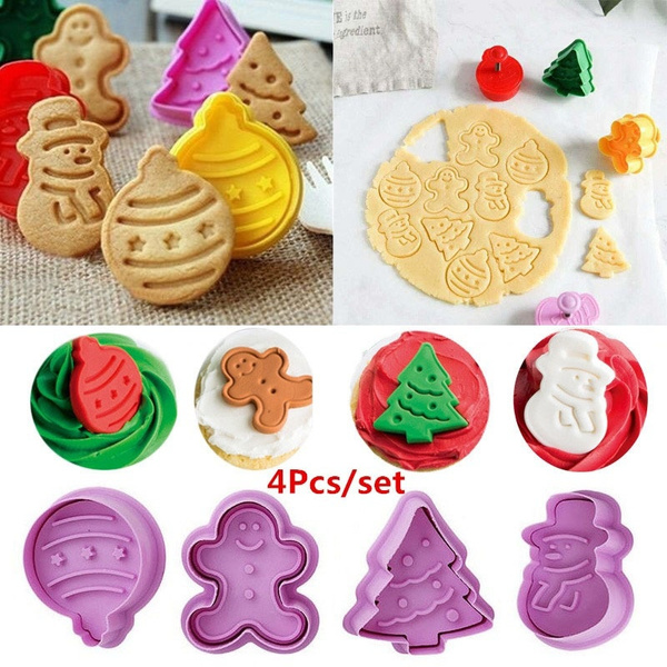 4Pcs/Set Christmas Cookie Biscuit Plunger Cutter Mould Fondant Cake Mold Baking 4Pcs/Set Christmas Cookie Biscuit Plunger Cutter Mould Fondant Cake Mold Baking