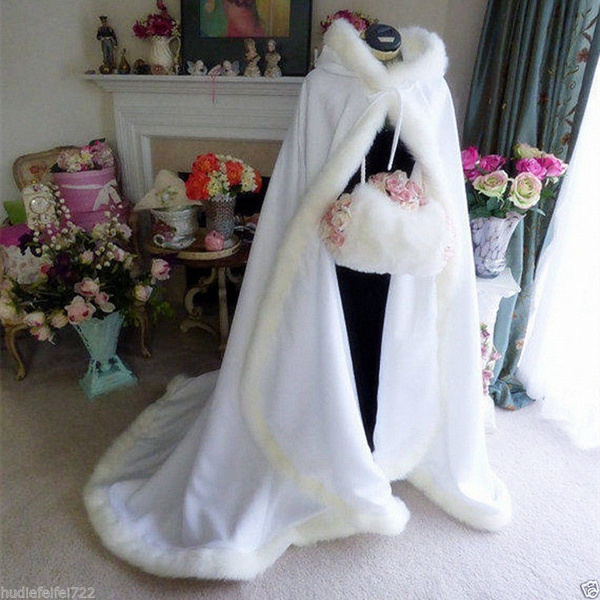 New Bridal Winter Warm Long Wedding Cloak Cape White Faux Fur Cape 