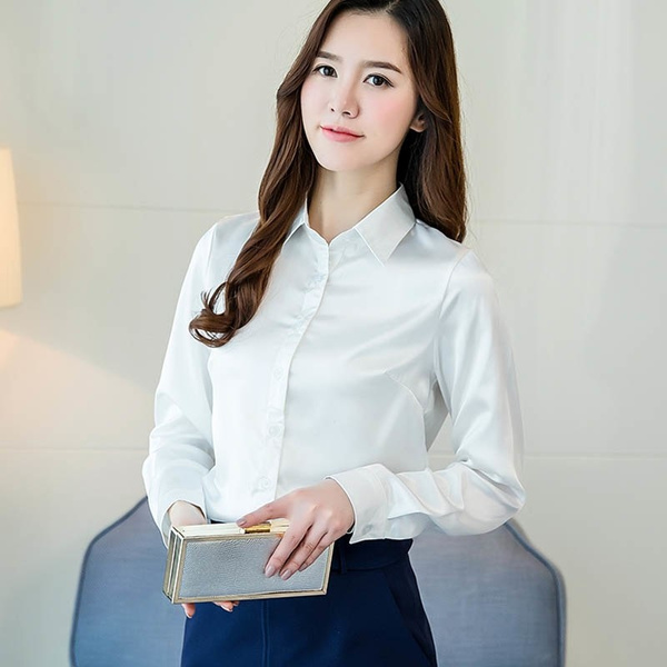 White satin blouse outlet long sleeve